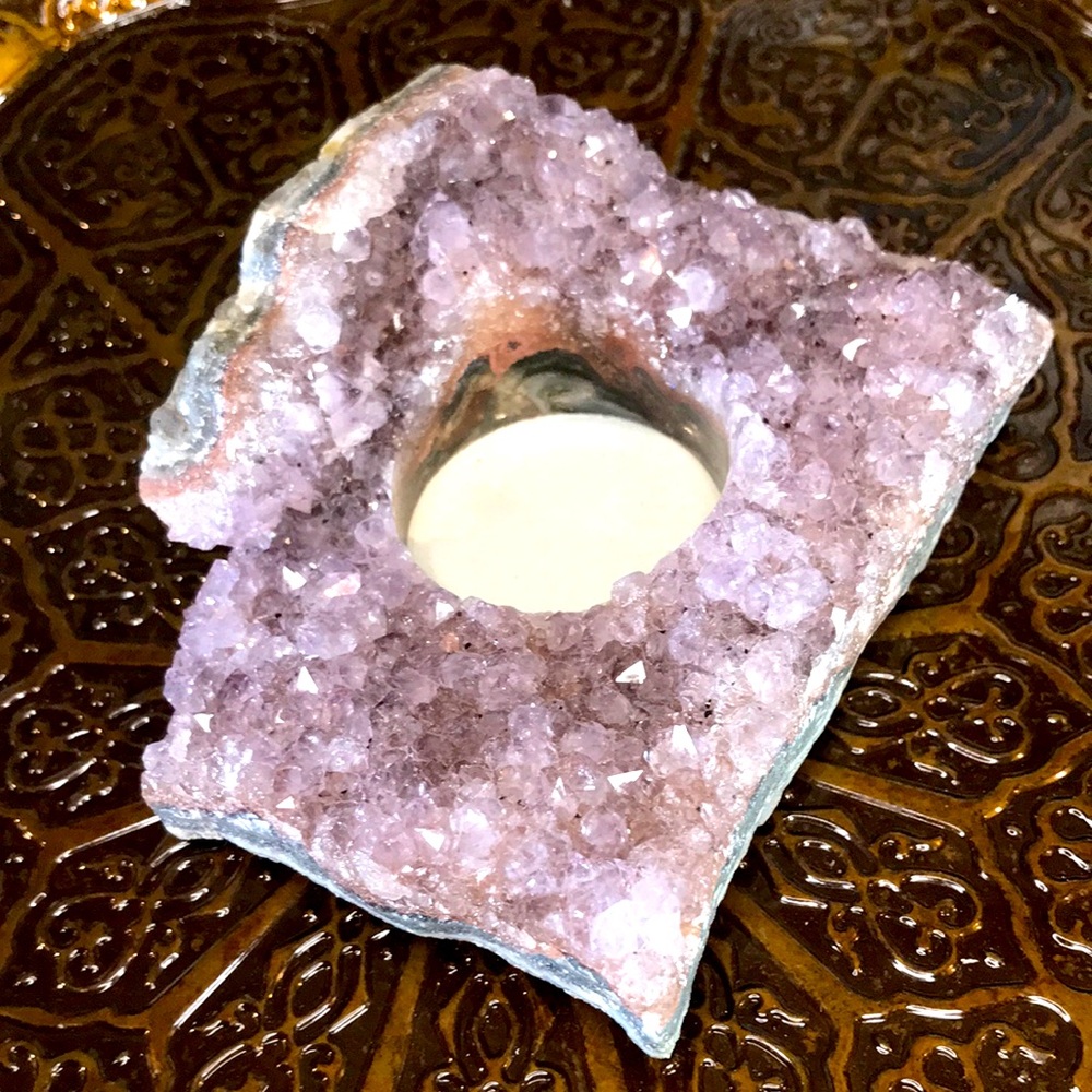 Amethyst Crystal Tealight Holder - Purple Gem Home Accent